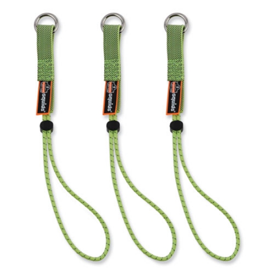 Picture of Squids 3703 Elastic Loop Tool Tails w/D-Rings, 15 lb Max Work Cap, 15" Long, Lime, 3/PK. 20 PK/CT, Ships in 1-3 Business Days
