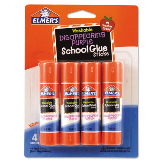 Picture of Washable School Glue Sticks, 0.24 Oz, Applies Purple, Dries Clear, 4/pack