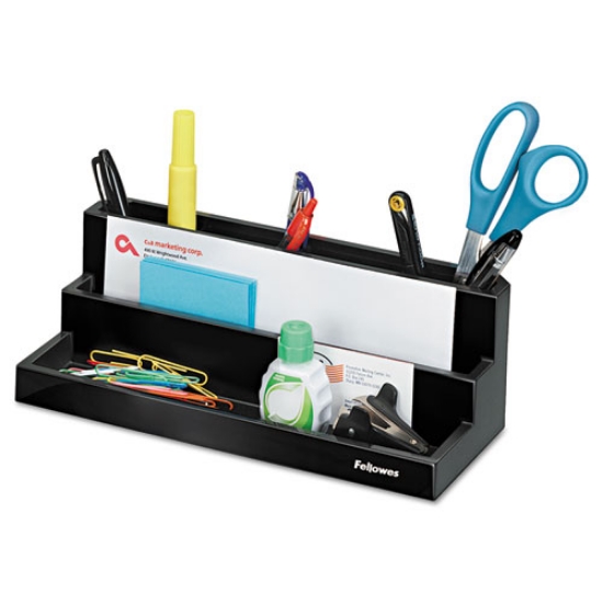 Picture of Designer Suites Desktop Organizer, 7 Compartments, Plastic, 11.13 x 5 x 3.78, Black Pearl