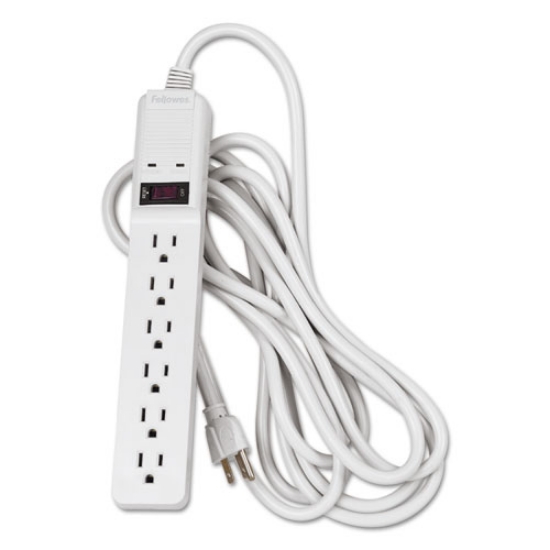 Picture of basic home/office surge protector, 6 ac outlets, 15 ft cord, 450 j, platinum