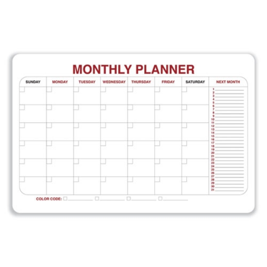 Picture of Monthly Planner Whiteboard with Radius Corners, 36 x 24, White/Red/Black Surface, Ships in 7-10 Business Days