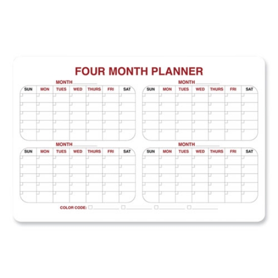 Picture of 4 Month Whiteboard Calendar with Radius Corners, 36 x 24, White/Red/Black Surface, Ships in 7-10 Business Days