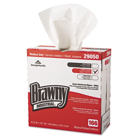 Picture of Medium Duty Scrim Reinforced Wipers, 4-Ply, 9.25 x 16.69, Unscented, White, 166/Box, 5 Boxes/Carton
