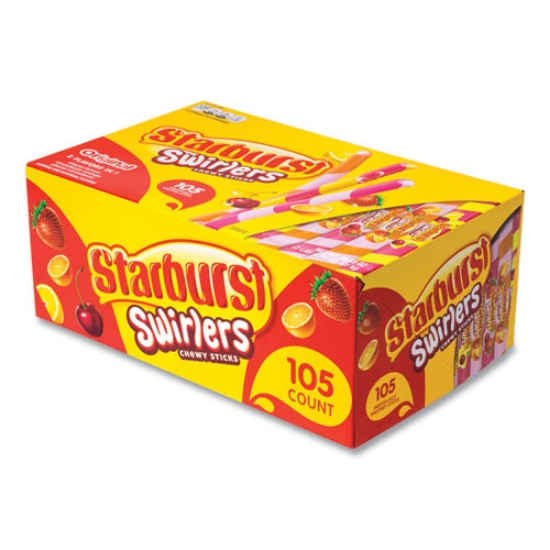 Picture of Swirlers Chewy Candy Sticks, Cherry-Lemon/Cherry-Strawberry/Strawberry-Orange, 0.37 oz, 105/Pack, Ships in 1-3 Business Days