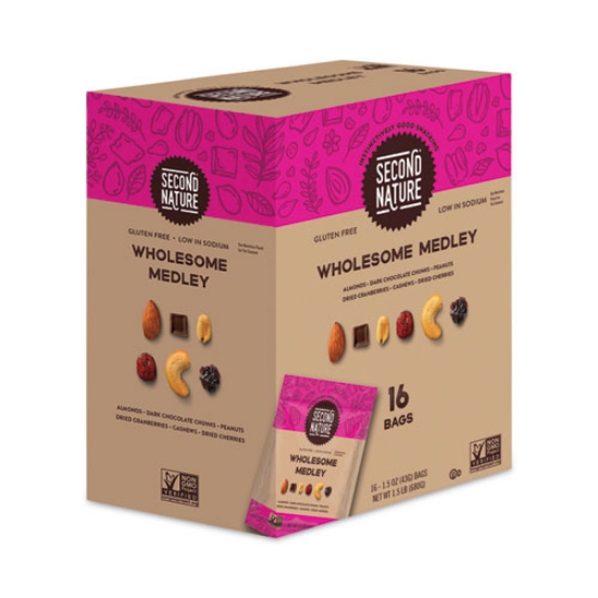 Picture of Wholesome Medley Trail Mix, 1.5 oz Bag, 16 Bags/Carton, Ships in 1-3 Business Days
