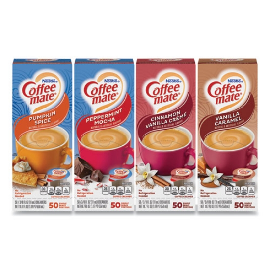 Picture of Liquid Coffee Creamer, Cinnamon/peppermint/pumpkin/vanilla, 0.38oz Mini Cups, 50/pk,4 Pk/ct, Ships In 1-3 Business Days
