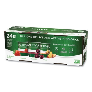 Picture of Probiotic Lowfat Yogurt, 4 Oz Cups, Black Cherry/peach/strawberry, 24/pack, Ships In 1-3 Business Days