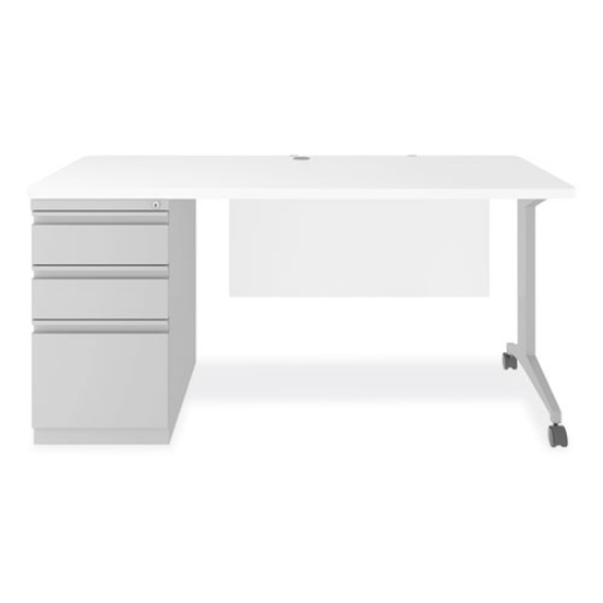 Picture of modern teacher series left pedestal desk, 60" x 24" x 28.75", white/silver