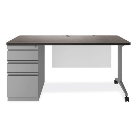 Picture of modern teacher series left pedestal desk, 60" x 24" x 28.75", charcoal/silver