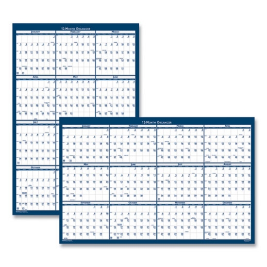 Picture of Recycled Poster Style Reversible/Erasable Yearly Wall Calendar, 18 x 24, White/Blue/Gray Sheets, 12-Month (Jan to Dec): 2024