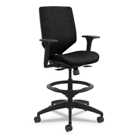 Picture of Solve Series Upholstered Back Task Stool, Supports Up To 300 Lb, 23" To 33" Seat Height, Ink Seat/back, Black Base