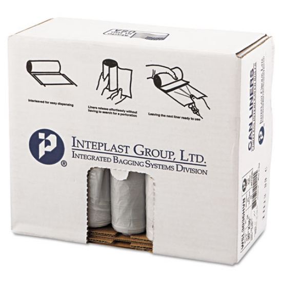 Picture of Low-Density Commercial Can Liners, Coreless Interleaved Roll, 30 gal, 0.58 mil, 30" x 36", Clear, 25 Bags/Roll, 10 Rolls/CT