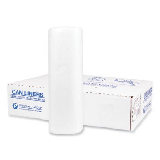 Picture of Low-Density Commercial Can Liners, Coreless Interleaved Roll, 56 gal, 1.15 mil, 43" x 47", Natural, 20 Bags/Roll, 5 Rolls/CT