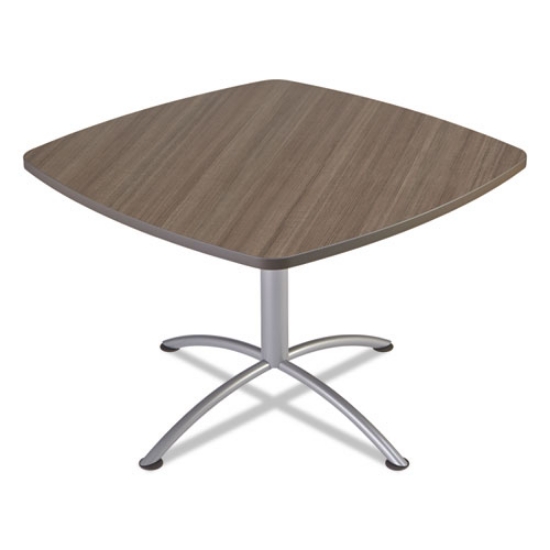 Picture of iLand Cafe-Height Table with Contoured Edges, Square, 42" x 42" x 29", Natural Teak Top, Silver Base