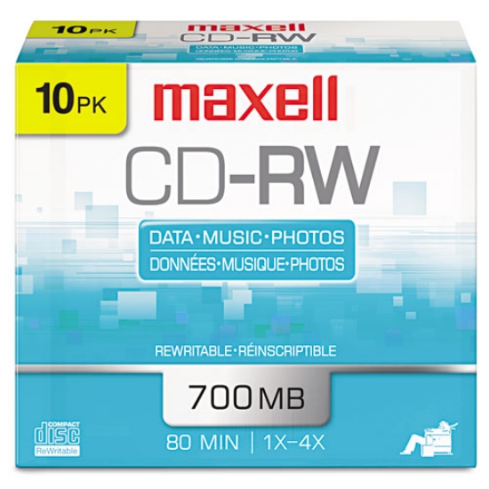 Picture of Cd-Rw Rewritable Disc, 700 Mb/80 Min, 4x, Jewel Case, Silver, 10/pack