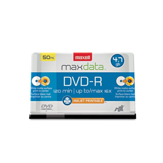 Picture of Dvd-R Recordable Disc, Printable, 4.7 Gb, 16x, Spindle, White, 50/pack