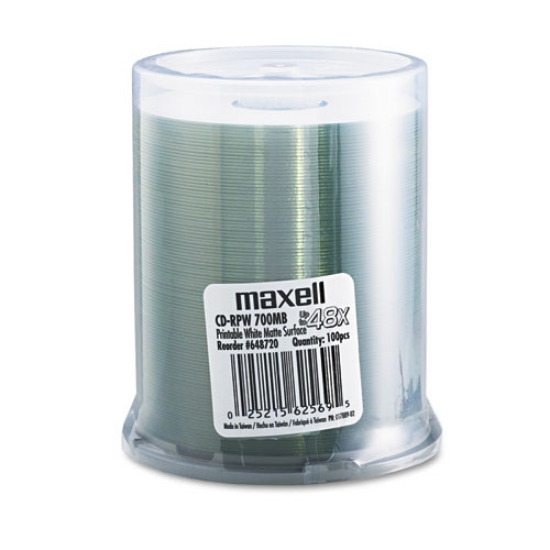 Picture of Cd-R Printable Recordable Disc, 700 Mb/80 Min, 48x, Spindle, Matte White, 100/pack
