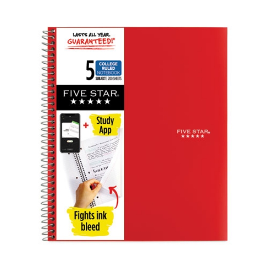 Picture of Wirebound Notebook with Eight Pockets, 5-Subject, Medium/College Rule, Randomly Assorted Cover Color, (200) 11 x 8.5 Sheets