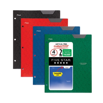 Picture of Two-Pocket Stay-Put Plastic Folder, 11 x 8.5, Assorted, 4/Pack