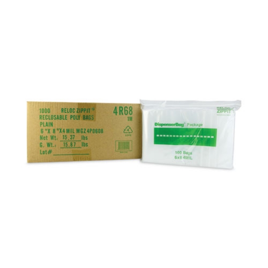 Picture of Zippit Resealable Bags, 4 mil, 6 x 8, Clear, 100 Bags/Pack, 10 Packs/Carton