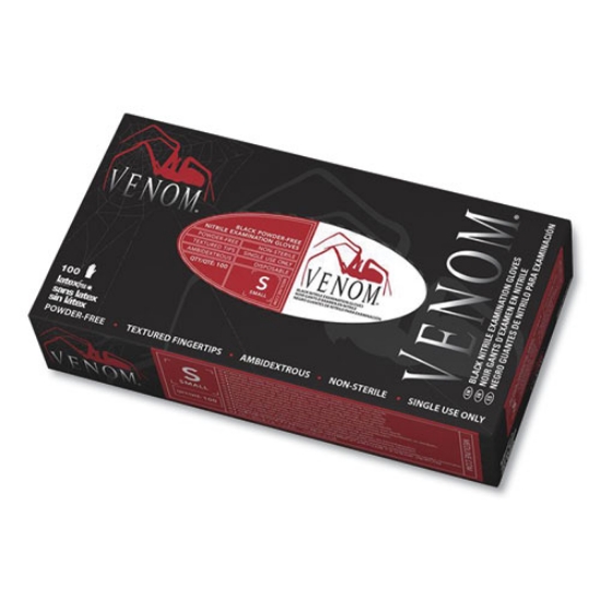 Picture of Venom Nitrile Exam Gloves, Black, Small, 10/carton