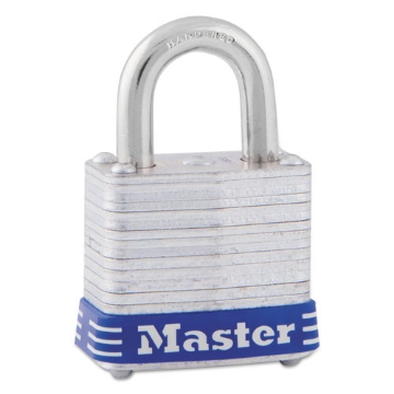 Picture of Four-Pin Tumbler Lock, Laminated Steel Body, 1.12" Wide, Silver/Blue, 2 Keys