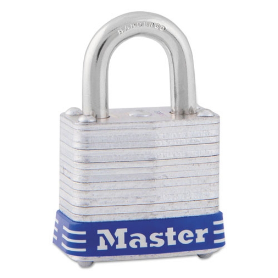 Picture of Four-Pin Tumbler Lock, Laminated Steel Body, 1.12" Wide, Silver/Blue, 2 Keys
