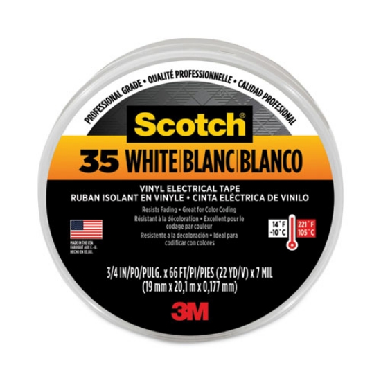 Picture of Scotch 35 Vinyl Electrical Color Coding Tape, 3" Core, 0.75" X 66 Ft, White