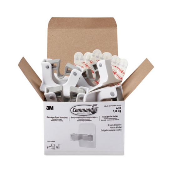Picture of Broom Gripper, 3.12w x 1.85d x 3.34h, White/Gray, 6 Grippers/16 Strips/Pack