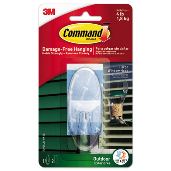 Picture of All Weather Hooks and Strips, Large, Plastic, Clear, 4 lb Capacity, 1 Hook and 2 Strips/Pack