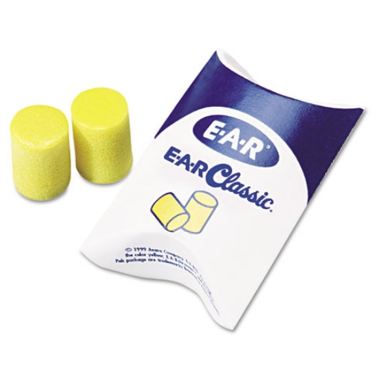 Picture of E-A-R CLASSIC EARPLUGS, PILLOW PAKS, CORDLESS, PVC FOAM, YELLOW, 200 PAIRS/BOX