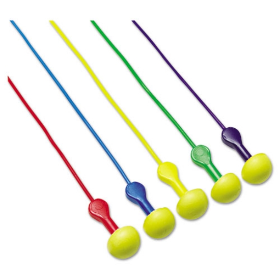 Picture of E A R Express Pod Plugs Single-Use Earplugs, Corded, 25 dB NRR, Yellow Plug Tips/Assorted Color Cords and Grips, 100 Pairs