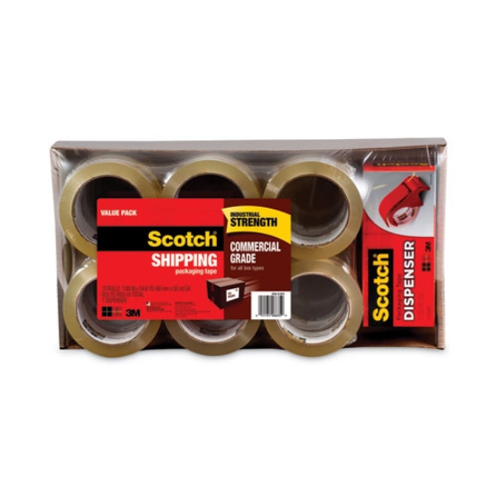 Picture of 3750 Commercial Grade Packaging Tape With Dp300 Dispenser, 3" Core, 1.88" X 54.6 Yds, Clear, 12/pack
