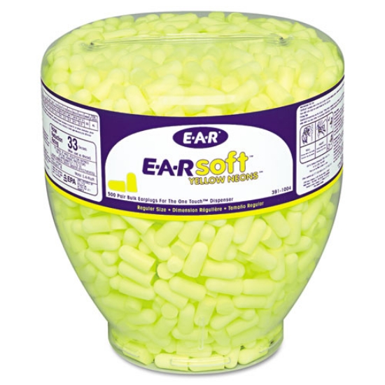 Picture of E-A-Rsoft Neon Tapered Earplug Refill, Cordless, Yellow, 500/Box