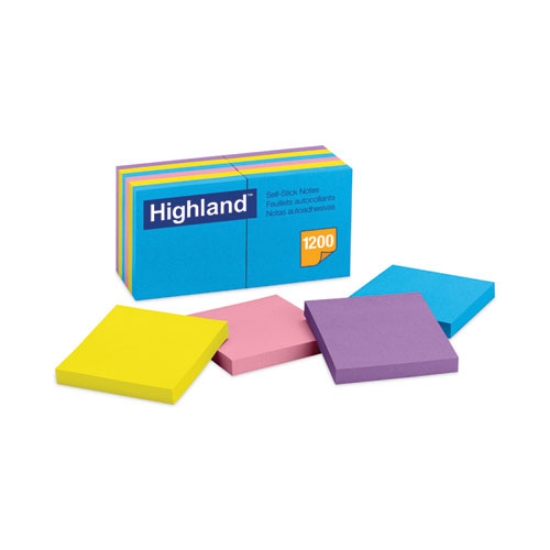 Picture of Self-Stick Notes, 3" x 3", Assorted Bright Colors, 100 Sheets/Pad, 12 Pads/Pack