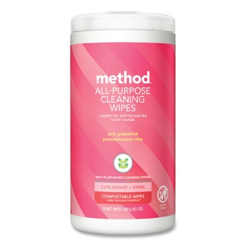 Picture of All Purpose Cleaning Wipes, 1 Ply, Pink Grapefruit, White, 70/Canister, 6/Carton