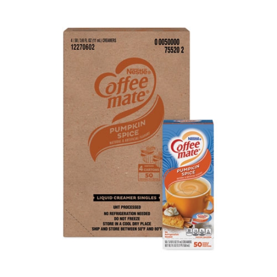 Picture of Liquid Coffee Creamer, Pumpkin Spice, 0.38 Oz Mini Cups, 50/box, 4 Boxes/carton, 200 Total/carton