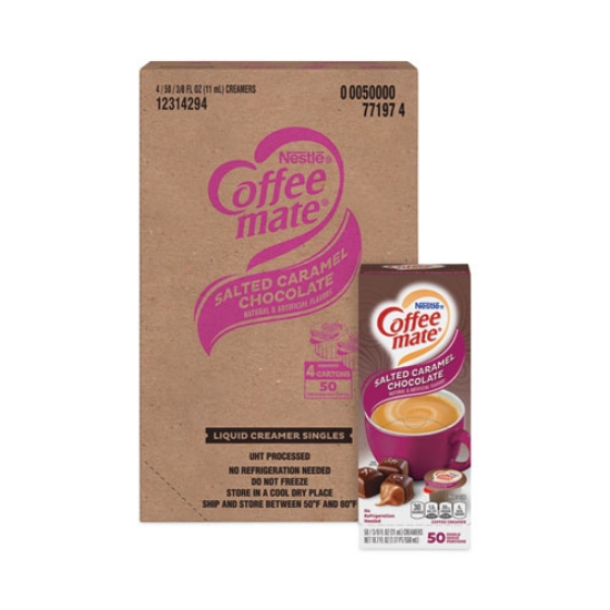 Picture of LIQUID COFFEE CREAMER, SALTED CARAMEL CHOCOLATE, 0.38 OZ MINI CUPS, 50/BOX, 4 BOXES/CARTON, 200 TOTAL/CARTON