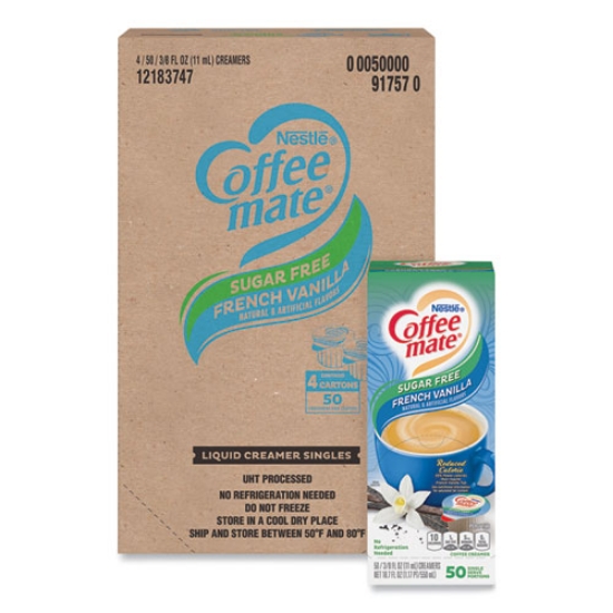 Picture of Liquid Coffee Creamer, Sugar Free French Vanilla, 0.38 oz Mini Cups, 50/Box, 4 Boxes/Carton, 200 Total/Carton