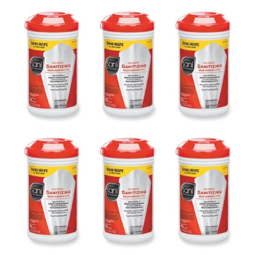 Picture of No-Rinse Sanitizing Multi-Surface Wipes, Unscented, White, 95/Container, 6/Carton