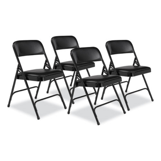 Picture of 1200 Series Premium Vinyl Dual-Hinge Folding Chair, Supports 500 lb, 17.75" Seat Ht, Caviar Black, 4/CT,Ships in 1-3 Bus Days