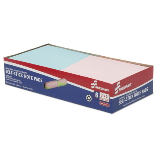 Picture of 7530014562249 SKILCRAFT Self-Stick Note Pad Set, 3" x 3", Assorted Colors, 100 Sheets/Pad, 6 Pads/Pack
