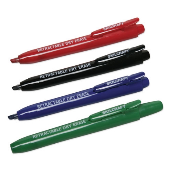Picture of 7520015195769 Skilcraft Retractable Chisel Tip Dry Erase Marker, Broad Chisel Tip, Assorted Colors, 4/set