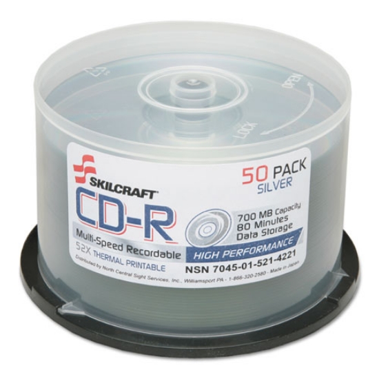 Picture of 7045015214221, Skilcraft Recordable Compact Disc, Cd-R, 700 Mb/80 Min, 52x, Spindle, Silver, 50/pack