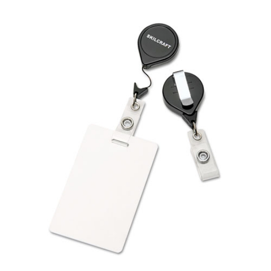 Picture of 8455015453657 SKILCRAFT Retractable ID Card Reel, Badge Holder, 36" Cord, Black, Dozen