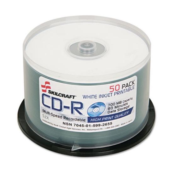 Picture of 7045015992655, Skilcraft Recordable Compact Disc, Cd-R, 700 Mb/80 Min, 52x, Spindle, White, 50/pack