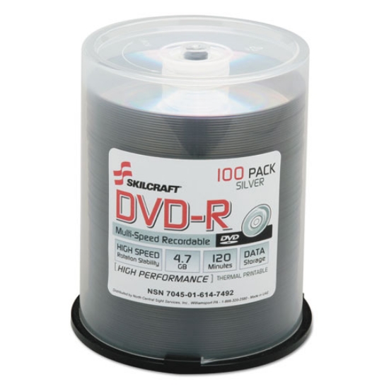 Picture of 7045016147492, Skilcraft Dvd-R Recordable Disc, 4.7 Gb, 16x, Spindle, Silver, 100/pack