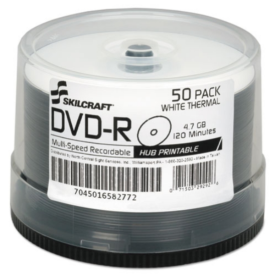 Picture of 7045016582772, Skilcraft Laser Printable Dvd-R, 4.7 Gb, 16x, Spindle, White, 50/pack
