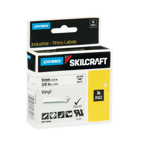 Picture of 7530016874770 Dymo/skilcraft Industrial Rhino Thermal Vinyl Label Tape Cassettes, 0.38" X 18 Ft, Black On White
