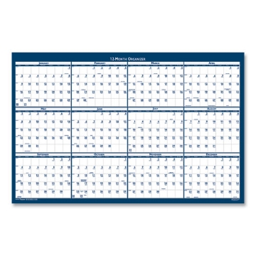 Picture of 7510016956112 SKILCRAFT Two-Sided Dry Erase Wall Calendar, 24 x 37, White/Blue Sheets, 12-Month (Jan to Dec): 2024